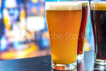 Pints of draught beer macro photography