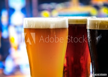Pints of draught beer macro photography