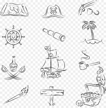 Piracy Treasure map Jolly Roger Illustration - Vector Decorative Pirate stick figure 