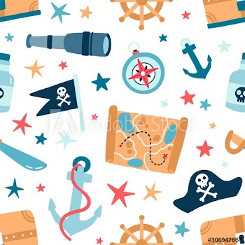 Pirate sea flat vector seamless pattern