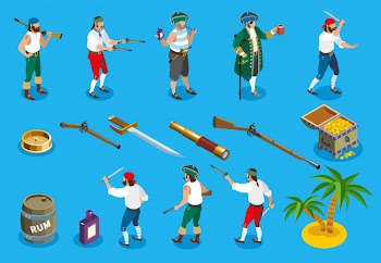 Pirates isometric icons Free Vector