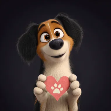 Pixar-Style Dog Lover Holding Heart Pixar-Style Dog Lover Holding Heart