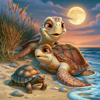 Pixar Style: Joyful Loggerhead Turtle Meets Gopher Tortoise on the Beach