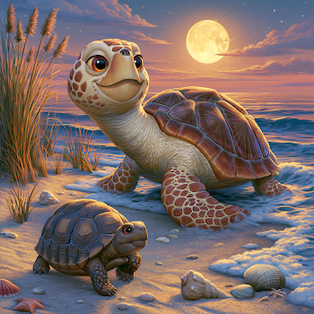 Pixar-Style Loggerhead Turtle and Gopher Tortoise at Sunset