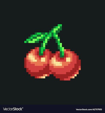pixel art cherry fruit icon for game development