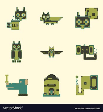 Pixel art collection of cute 8 bit animals vector image