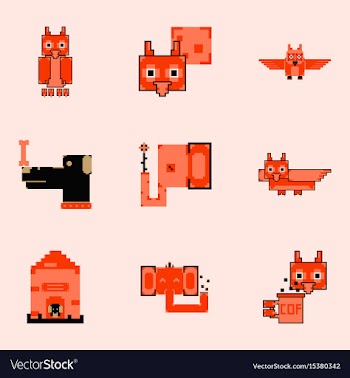 Pixel art collection of cute 8 bit animals vector image