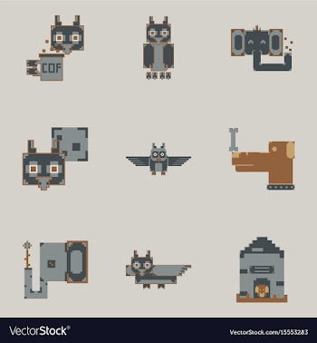 Pixel art collection of cute 8 bit animals vector image