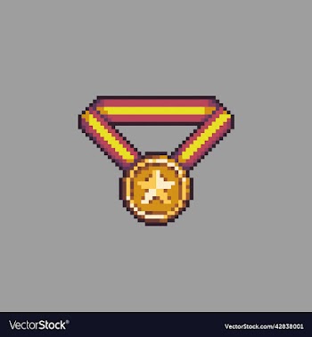 pixel art golden medals and trophy