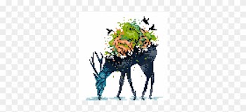 Pixel Art Nature Hummingbirds Nature Deer Leaves Tree - Icanvas Watering By Budi Satria Kwan Painting Print