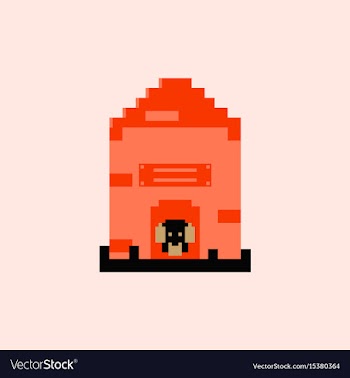 Pixel art puppy in dog house vector image