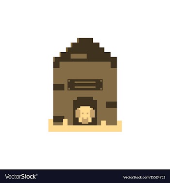 Pixel art puppy in dog house vector image