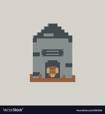 Pixel art puppy in dog house vector image