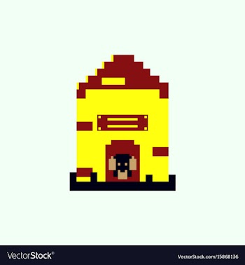 Pixel art puppy in dog house vector image