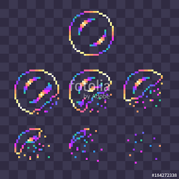 Pixel art rainbow soap bubble burst sprites for animation." Stock ...