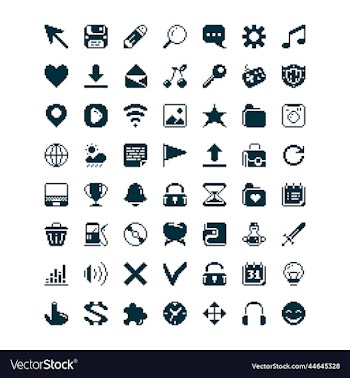 pixel art set of different icons for mobile applic