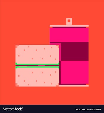 Pixel icon in flat style burger and can of soda vector image