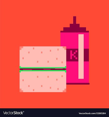 Pixel icon in flat style burger and ketchup vector image