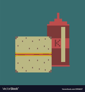 Pixel icon in flat style burger and ketchup vector image
