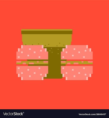 Pixel icon in flat style burgers and a glass of vector image