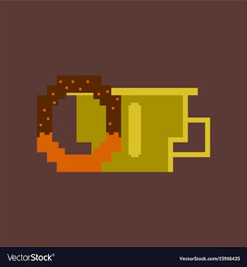 Pixel icon in flat style cup of coffee and pretzel vector image