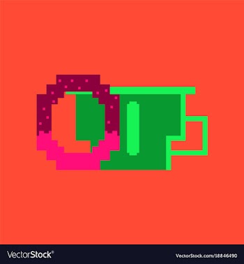 Pixel icon in flat style cup of coffee and pretzel vector image