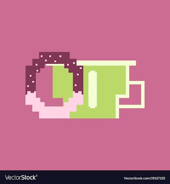 Pixel icon in flat style cup of coffee and pretzel vector image