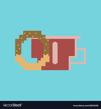 Pixel icon in flat style cup of coffee and pretzel vector image