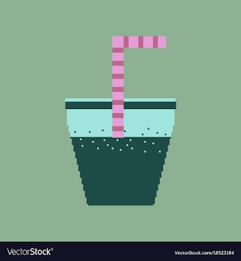 Pixel icon in flat style glass of soda with straw vector image