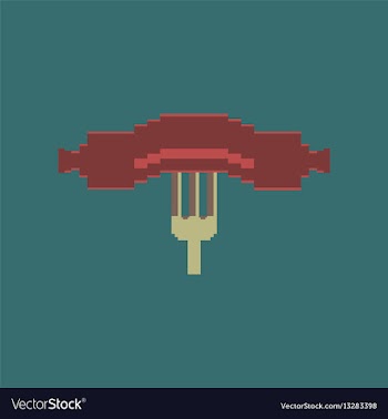 Pixel icon in flat style sausage on fork vector image