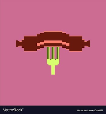 Pixel icon in flat style sausage on fork vector image