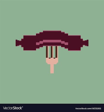 Pixel icon in flat style sausage on fork vector image