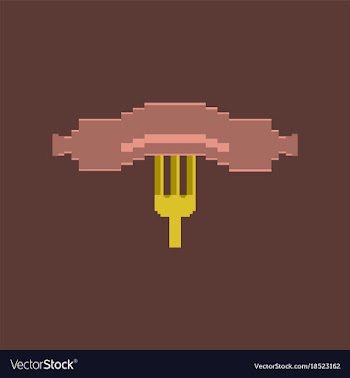 Pixel icon in flat style sausage on fork vector image