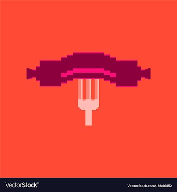 Pixel icon in flat style sausage on fork vector image