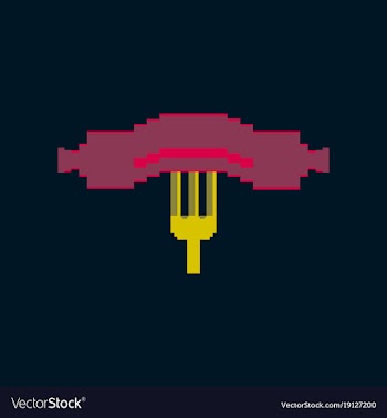 Pixel icon in flat style sausage on fork vector image