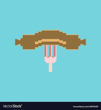 Pixel icon in flat style sausage on fork vector image