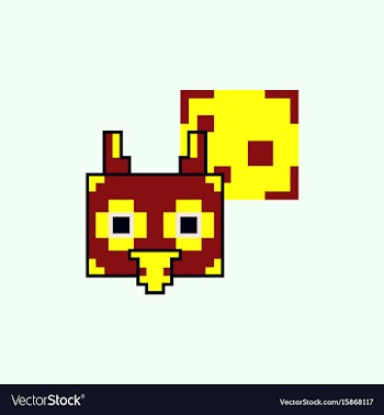 Pixel owl head with talk cloud vector image