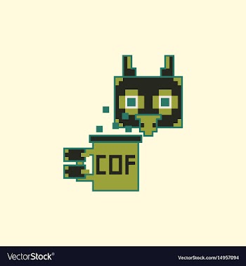 Pixel owl with coffee cup vector image