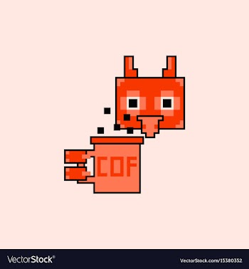 Pixel owl with coffee cup vector image