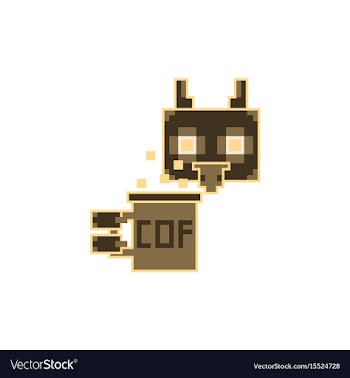 Pixel owl with coffee cup vector image