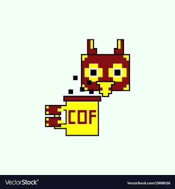 Pixel owl with coffee cup vector image