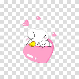 Pixel, white bunny sleeping on pink heart transparent background PNG clipart