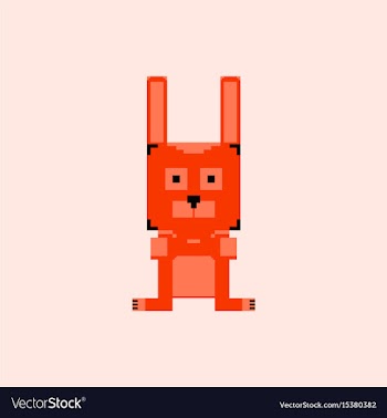 Pixelated bunny 8 bit pixel art - isolated vector image