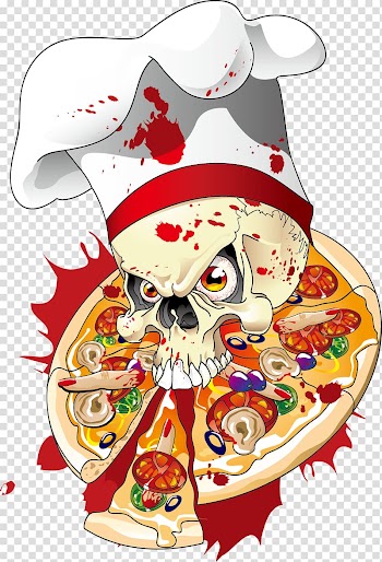 Pizza and skull artwork, Pizza Skull Delivery Illustration, Pizza on the skull transparent background PNG clipart
