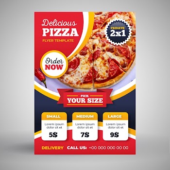 Pizza delivery flyer template with photo Free Vector