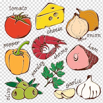 Pizza Hamburger Ingredient , seafood and vegetables transparent background PNG clipart