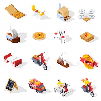Pizzeria isometric set Free Vector