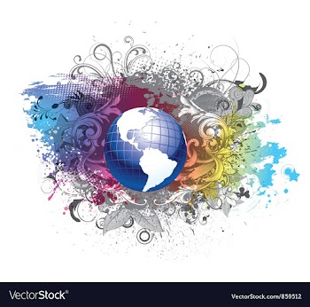 Planet earth with grunge and floral vector image