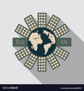 Planet earth with solar panels around world and vector image