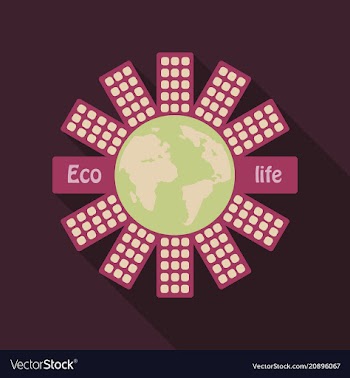 Planet earth with solar panels around world and vector image